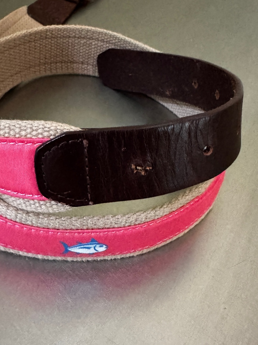 Southern Tide 38 Coral Pink & Tan Canvas Web Belt Skipjack 38 - Picture 6 of 9